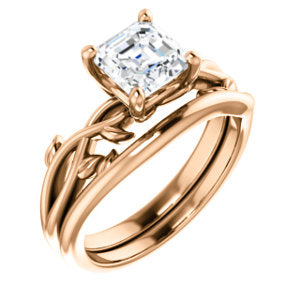 Asscher Solitaire Leaf Design Engagement Ring