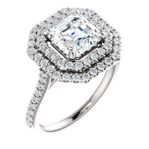 Asscher Double Halo White Gold Lab Diamond Engagement Ring 