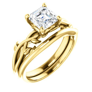 Asscher Solitaire Leaf Design Engagement Ring