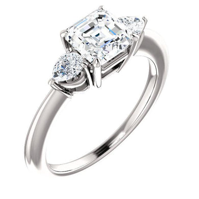 Asscher Tri -Stone Style Pear Accent Engagement Ring