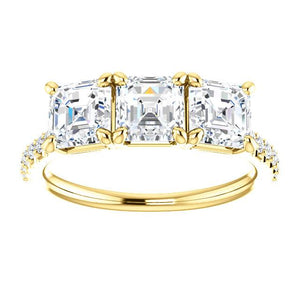 Assher Tri -Stone Style Engagement Ring - I Heart Moissanites