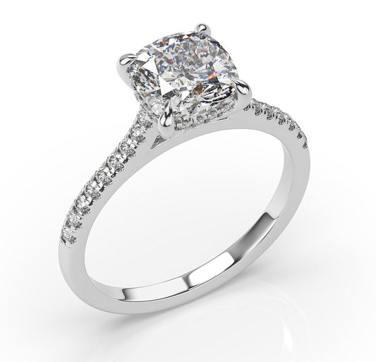 Cushion Hidden Halo Engagement Ring