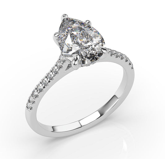 Pear Five Claw Hidden Halo Engagement Ring