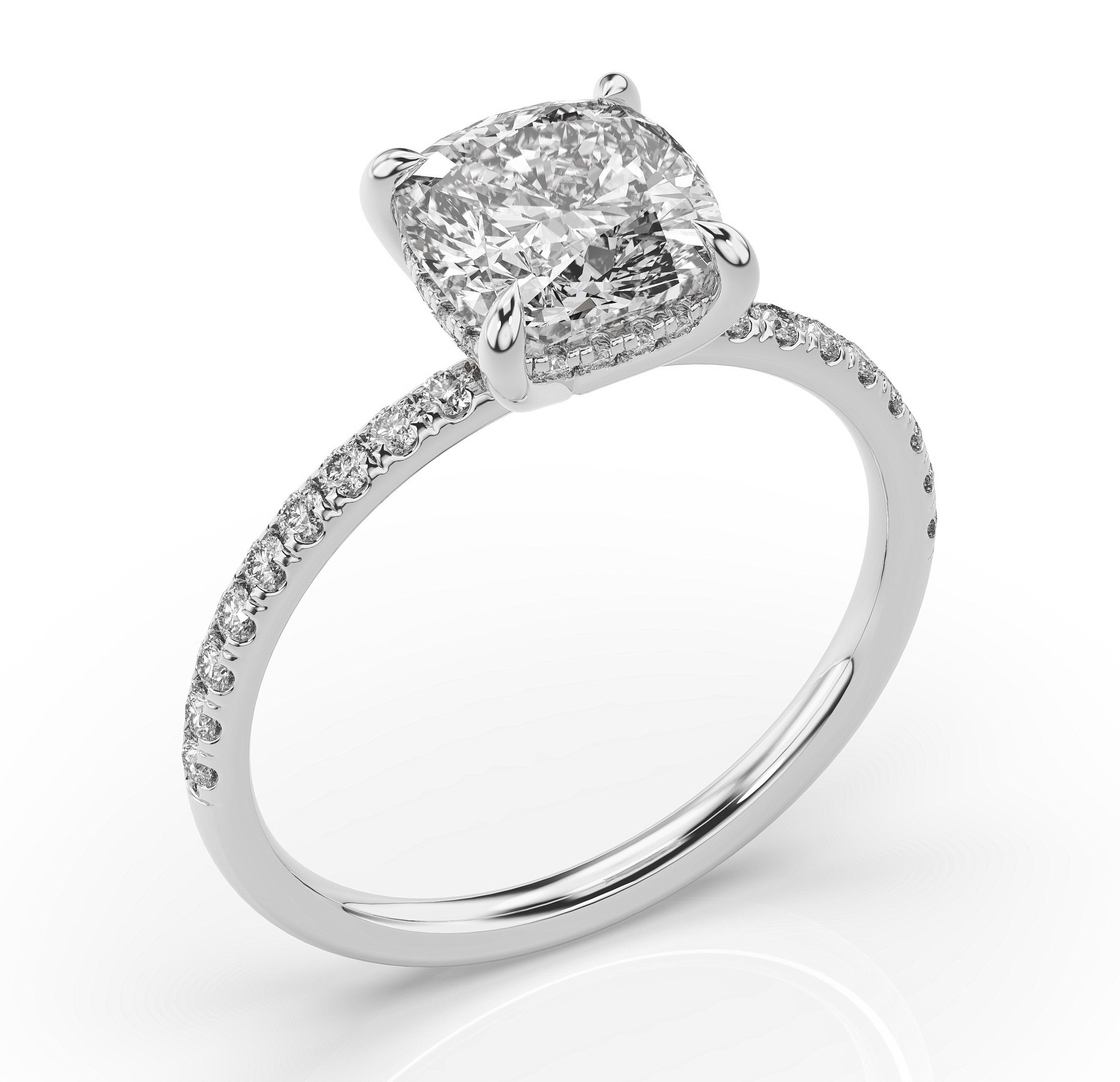 Cushion cut hidden halo deals engagement ring