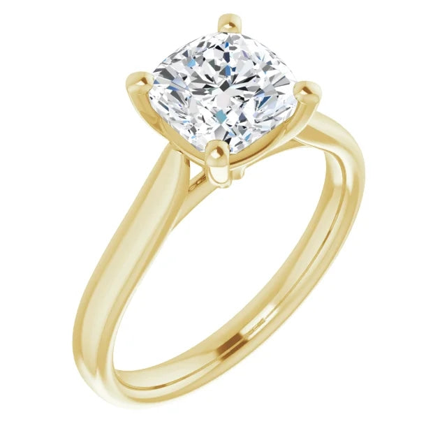 Four Claw Cushion Solitaire Engagement Ring