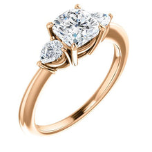 Cushion Tri -Stone Style Pear Accent Engagement Ring