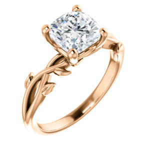 Cushion Solitaire Leaf Design Engagement Ring