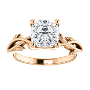 Cushion Solitaire Leaf Design Engagement Ring