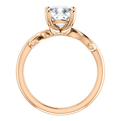 Cushion Solitaire Leaf Design Engagement Ring