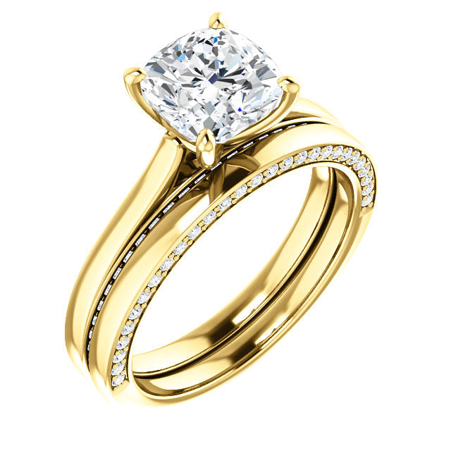 Cushion Solitaire & Hidden Diamond Band Engagement Ring