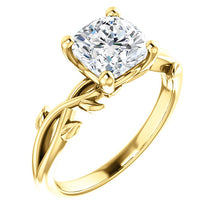 Cushion Solitaire Leaf Design Engagement Ring
