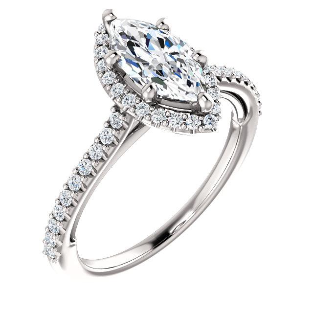 Marquise Halo & Heart Style Engagement Ring - I Heart Moissanites