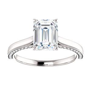 Emerald Solitaire & Hidden Diamond Band Engagement Ring