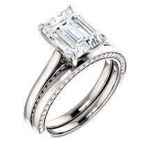 Emerald Solitaire & Hidden Diamond Band Engagement Ring