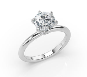 Six Claw Round Brilliant Low Hidden Halo Engagement Ring