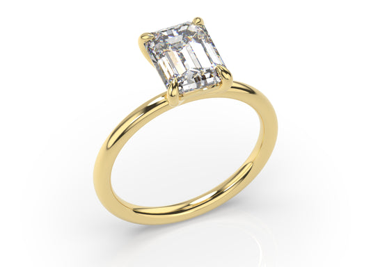 Four Claw Yellow Gold Emerald Solitaire Engagement Ring