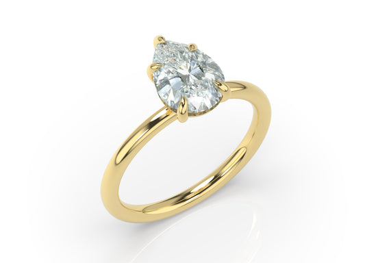 Four Claw Yellow Gold Pear Solitaire Engagement Ring