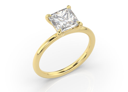 Four Claw Princess Yellow Gold Solitaire Engagement Ring
