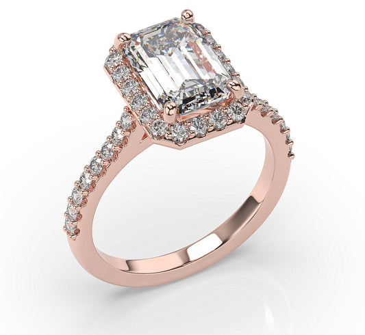 Emerald Rose Gold Halo Style Engagement Ring 