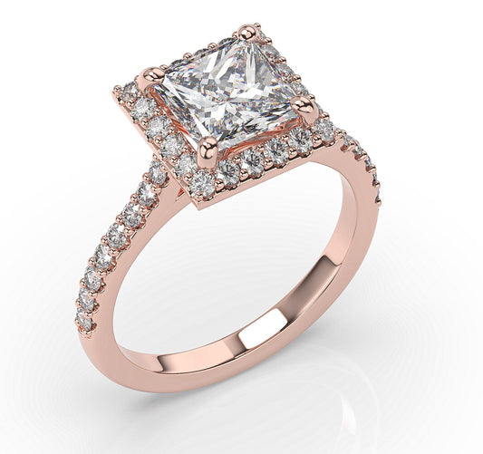 Princess Rose Gold Halo Style Engagement Ring 