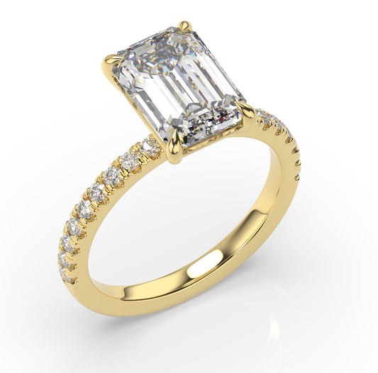 Emerald Yellow Gold Claw Set Style Engagement Ring 