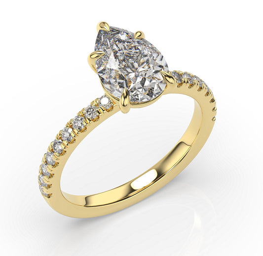 Pear Yellow Gold Claw Set Style Engagement Ring 