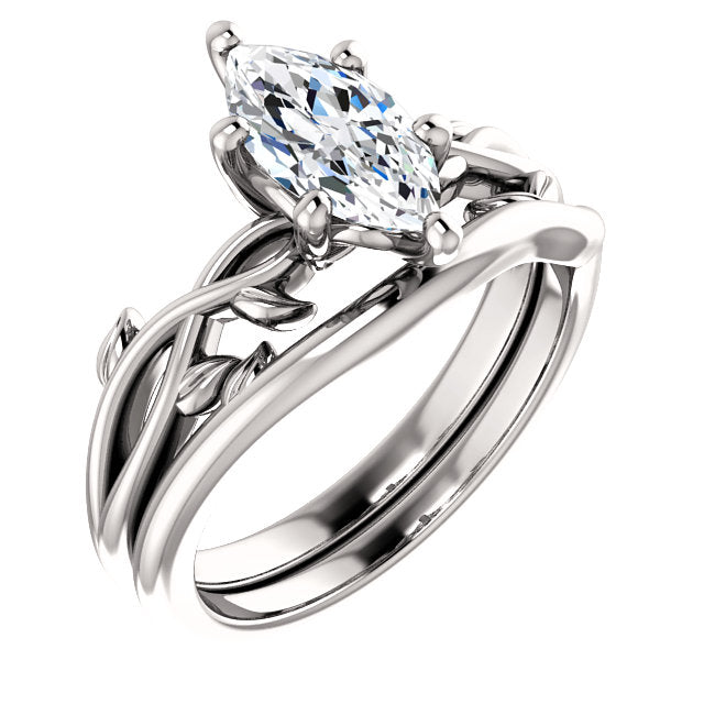 Marquise Solitaire Leaf Design Engagement Ring