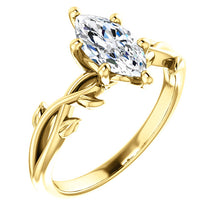 Marquise Solitaire Leaf Design Engagement Ring