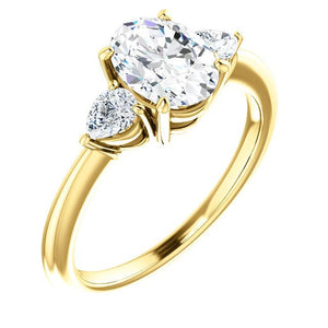 Oval Tri -Stone Style Pear Accent Engagement Ring