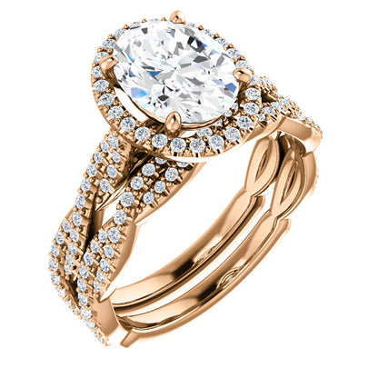 Oval Twist Halo Style Engagement Ring