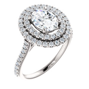 Oval Double Halo White Gold Lab Diamond Engagement Ring 