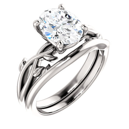 Oval Solitaire Leaf Design Engagement Ring