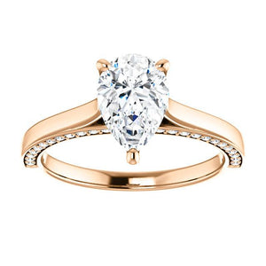 Pear Solitaire & Hidden Diamond Band Engagement Ring