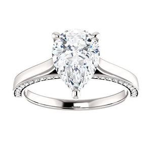 Pear Solitaire & Hidden Diamond Band Engagement Ring