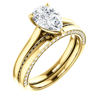 Pear Solitaire & Hidden Diamond Band Engagement Ring