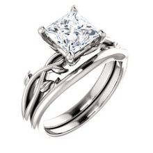 Princess Solitaire Leaf Design Engagement Ring