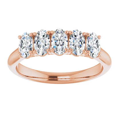 Five Stone Oval Cut Lab Diamond Anniversary Band