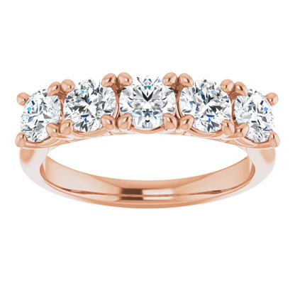 Five Stone Round Brilliant Lab Diamond Anniversary Band