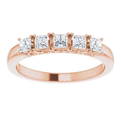 Five Stone Princess Cut Lab Diamond Anniversary Band