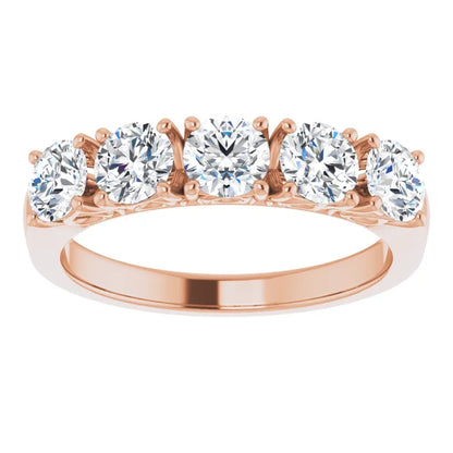 Five Stone Round Brilliant Lab Diamond Anniversary Band