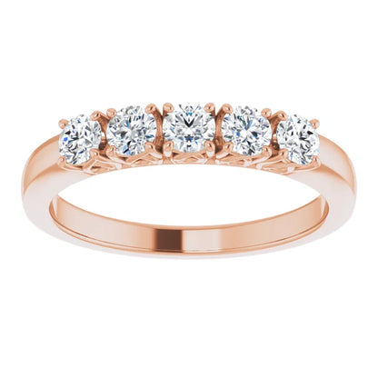 Five Stone Round Brilliant Lab Diamond Anniversary Band