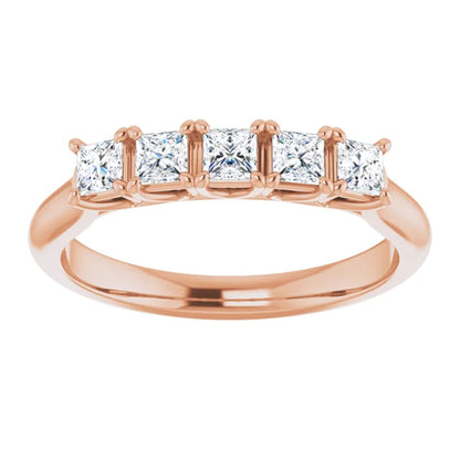 Five Stone Princess Cut Lab Diamond Anniversary Band