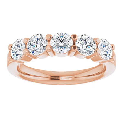 Five Stone Round Brilliant Lab Diamond Anniversary Band