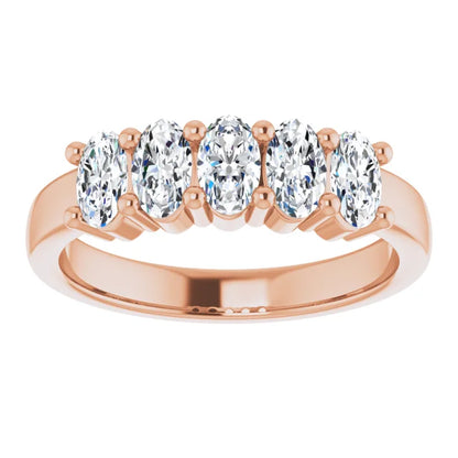 Five Stone Oval Cut Lab Diamond Anniversary Band