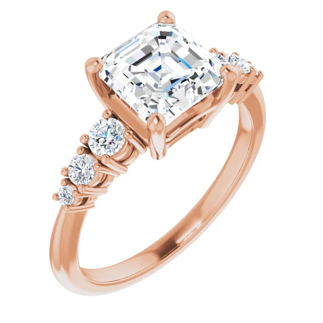 Asscher Multi Stone Accent Style Engagement Ring