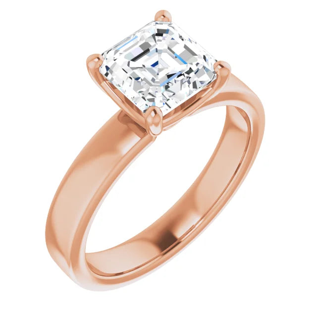 Asscher Wide Band Solitaire Engagement Ring