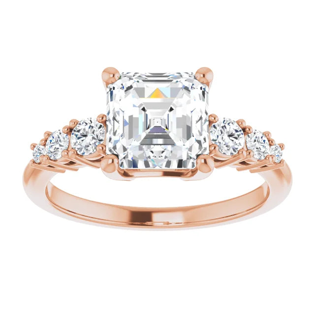 Asscher Multi Stone Accent Style Engagement Ring