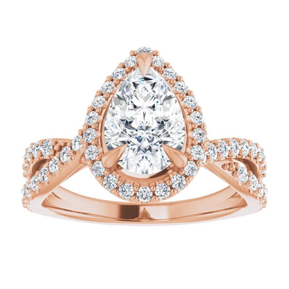 Pear Twist Halo Style Engagement Ring