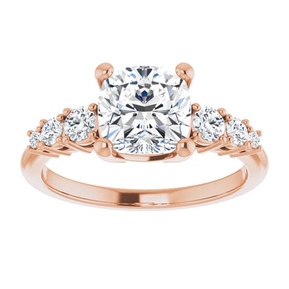 Cushion Multi Stone Accent Style Engagement Ring