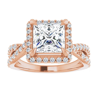 Princess Twist Halo Style Engagement Ring